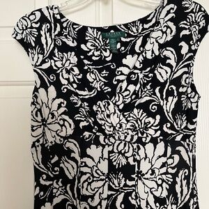 Lauren Ralph Lauren Cap Sleeve Black/White floral Midi Dress Size 6